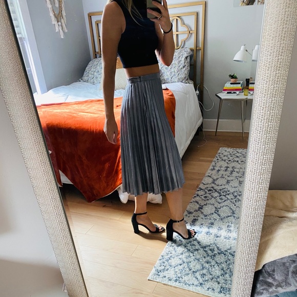 Silver Pleated Midi Skirt, size XS - Picture 2 of 7